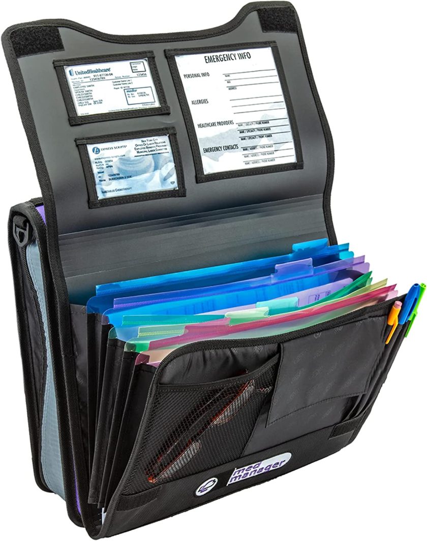 Large Insulated Medical Binder with Pill Organizer and 6-Pocket Folder