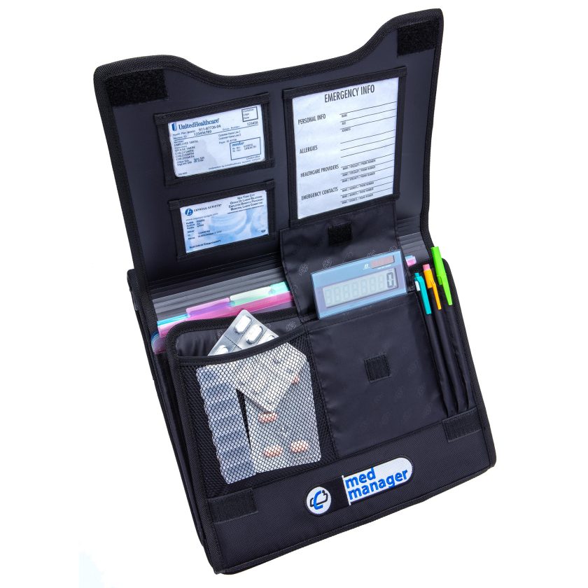 Large Insulated Medical Binder with Pill Organizer and 6-Pocket Folder