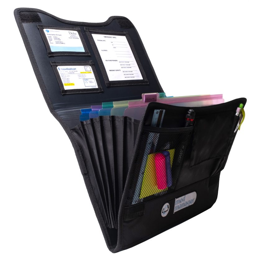 Large Insulated Medical Binder with Pill Organizer and 6-Pocket Folder