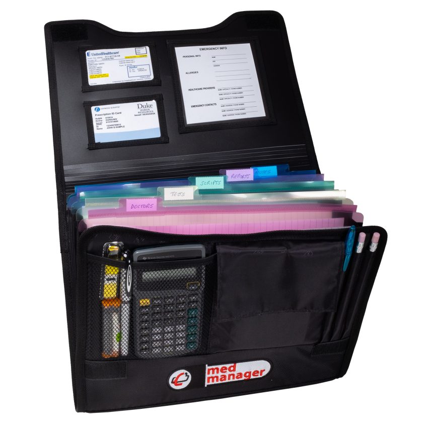 Large Insulated Medical Binder with Pill Organizer and 6-Pocket Folder