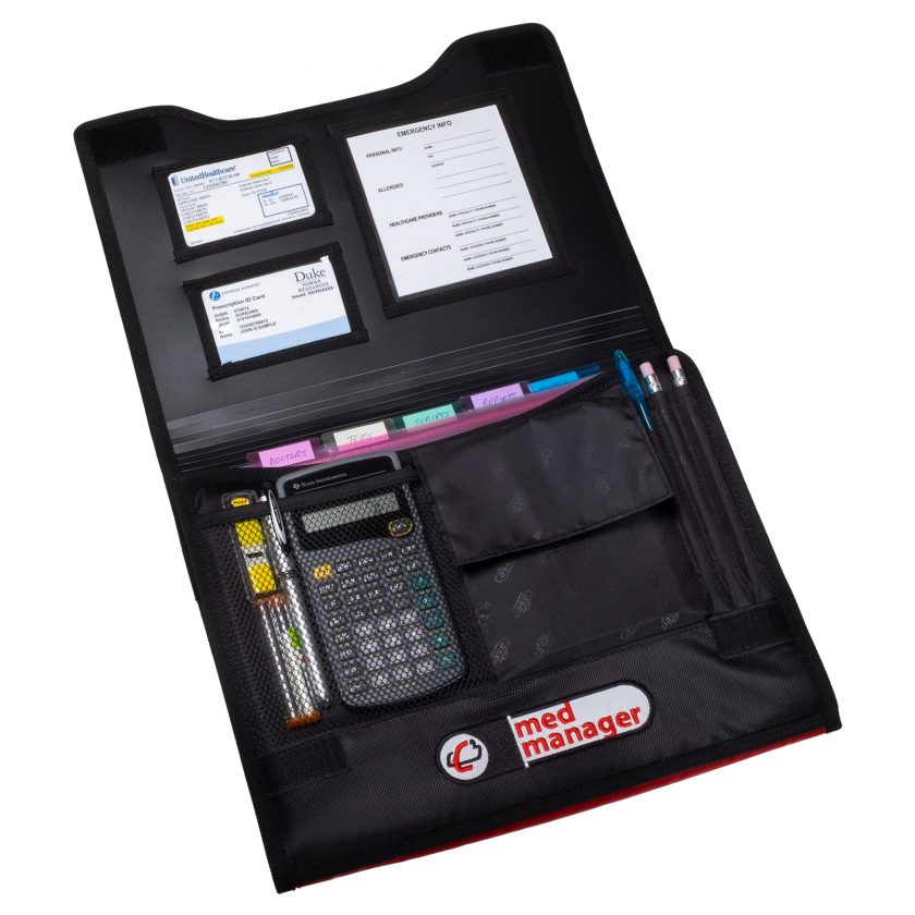 Large Insulated Medical Binder with Pill Organizer and 6-Pocket Folder