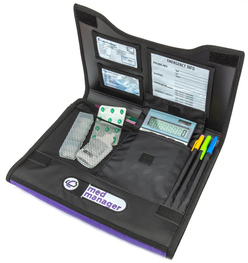 Large Insulated Medical Binder with Pill Organizer and 6-Pocket Folder