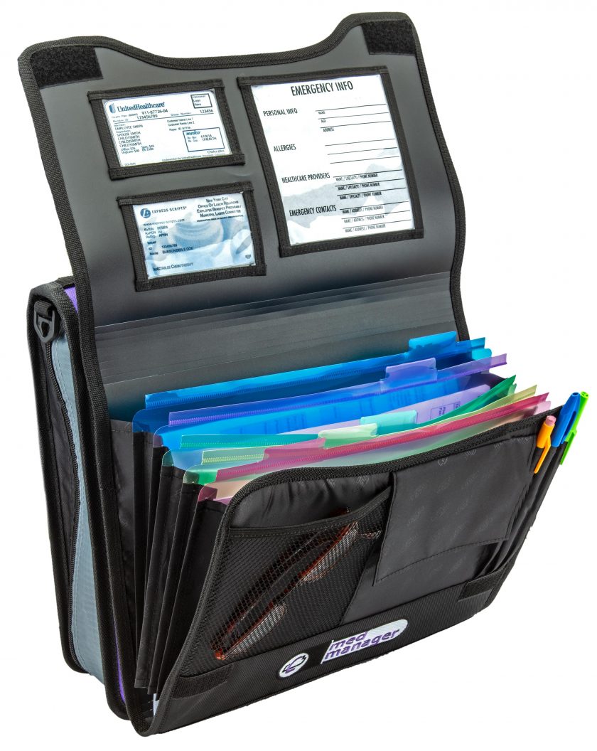 Large Insulated Medical Binder with Pill Organizer and 6-Pocket Folder