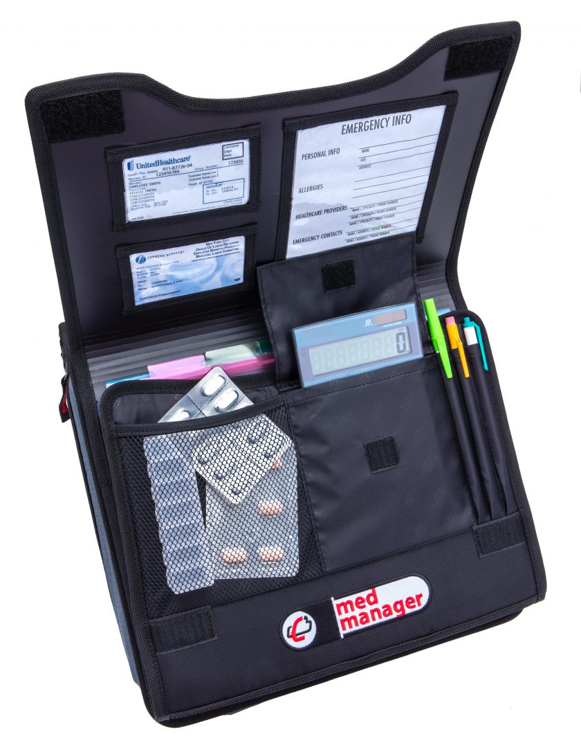 Large Insulated Medical Binder with Pill Organizer and 6-Pocket Folder
